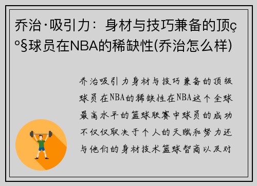 乔治·吸引力：身材与技巧兼备的顶级球员在NBA的稀缺性(乔治怎么样)